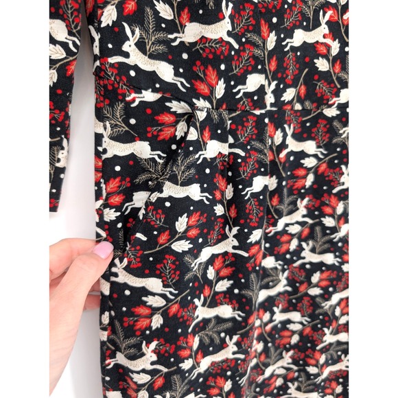 Boden Penny Rabbit Floral Print Retro Mod Dress Black Size 4L Whimsical Preppy - Picture 4 of 13